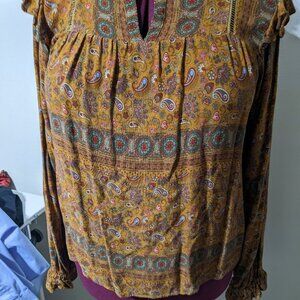 WONDERLY BOHO PULLOVER TOP, EARTH COLORS, LONG SLEEVES , LARGE